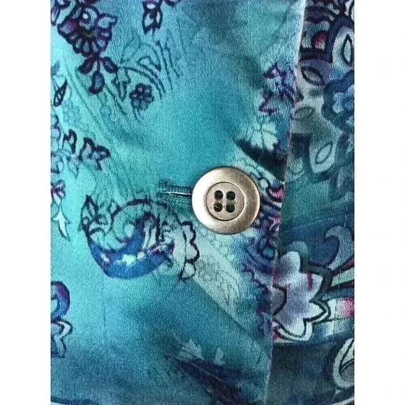 Chico's Addition Artsy Floral Jacket Pockets Sz 2 Large Deep Sky Blue L/S - Picture 2 of 7